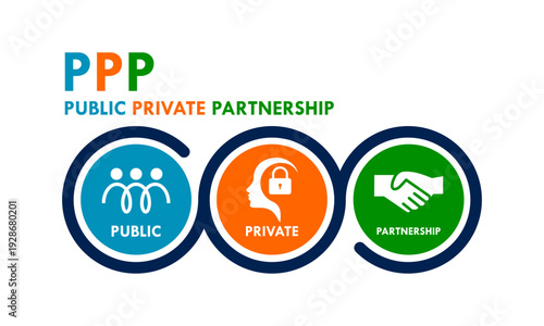Public Private Partnership (PPP) logo featuring people, security lock, and handshake icons representing collaboration between government and private sectors for development.