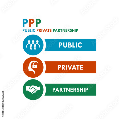 Public Private Partnership (PPP) logo featuring people, security lock, and handshake icons representing collaboration between government and private sectors for development.