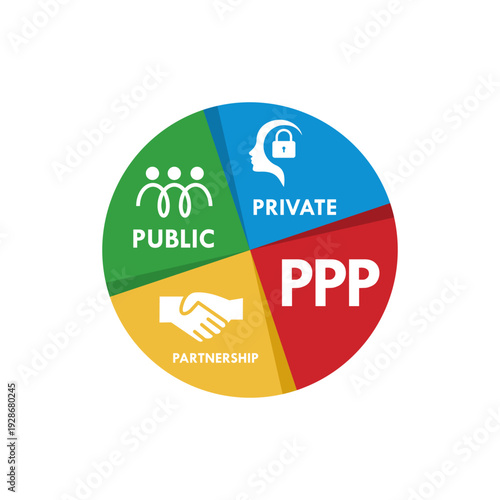 Public Private Partnership (PPP) logo featuring people, security lock, and handshake icons representing collaboration between government and private sectors for development.