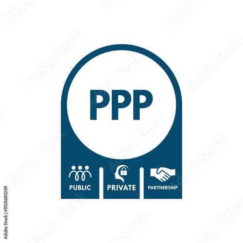 Public Private Partnership (PPP) logo featuring people, security lock, and handshake icons representing collaboration between government and private sectors for development.