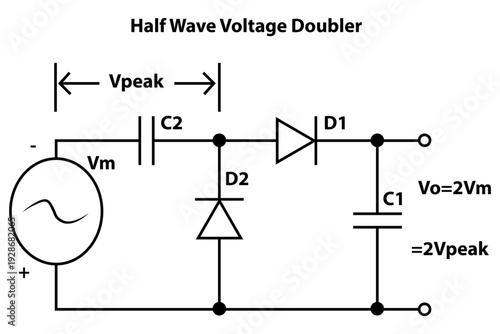 Half-Wave Voltage Doubler Circuit Diagram With Diodes and Capacitors for Electronics