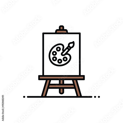 An easel holds a canvas with a paint palette and brush, symbolizing artistic creation.