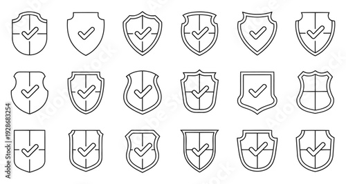 Collection of Outline Security Shield and Checkmark Icons