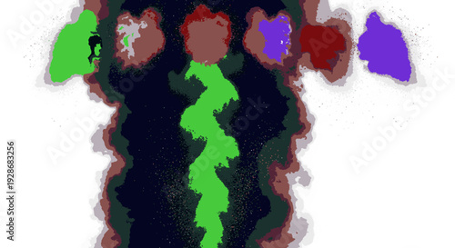 Vibrant green lightning bolt striking through dark clouds with colorful stormy weather effects