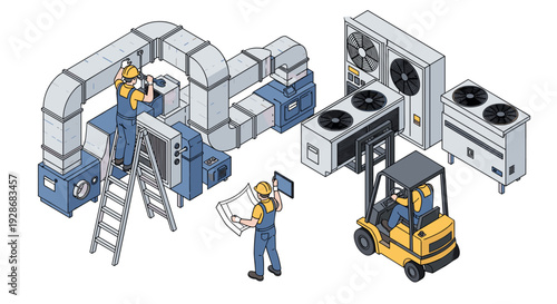 Industrial HVAC System Maintenance Workers Equipment.