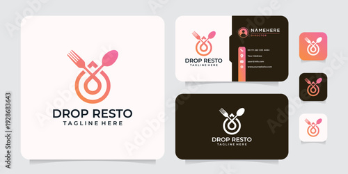 Gradient drop restaurant fork and spoon logo inspiration