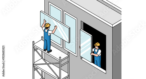 Window Cleaning Service Workers on Scaffolding.