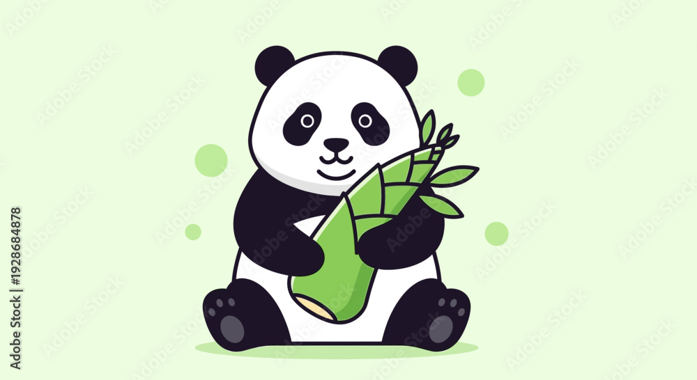 Fototapeta premium Cute panda bear enjoying bamboo in natural setting