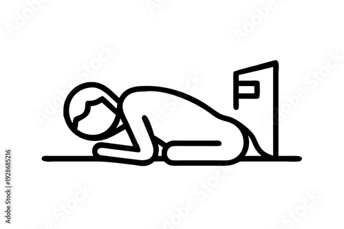 Sunny day, minimalist background, vector illustration, a man takes a nap while leaning against a white building.