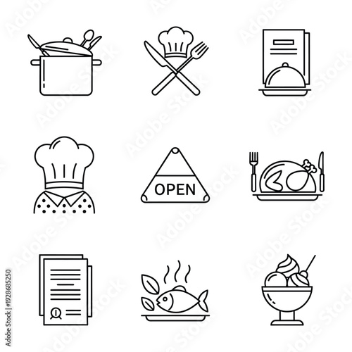 Set of 8 restaurant icons vector