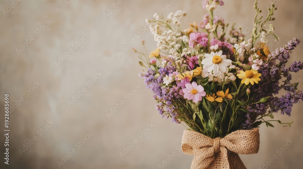 Fototapeta premium Vintage Style Wildflowers Arrangement with Copy Space