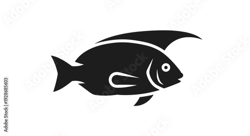 Black Silhouette of Fish Swimming Sideways.