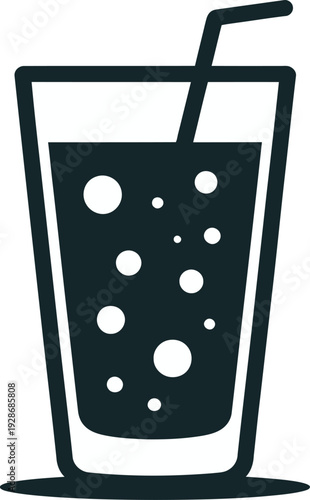 Carbonated Drink with Straw and Bubbles Vector Icon