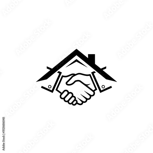 Real Estate Handshake Deal Icon with House Roof.