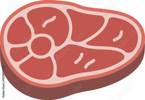 Illustration of raw pork chops, chicken breast, and pork meat in a simple cartoon vector food icon style with pink meat pieces and pig symbol design