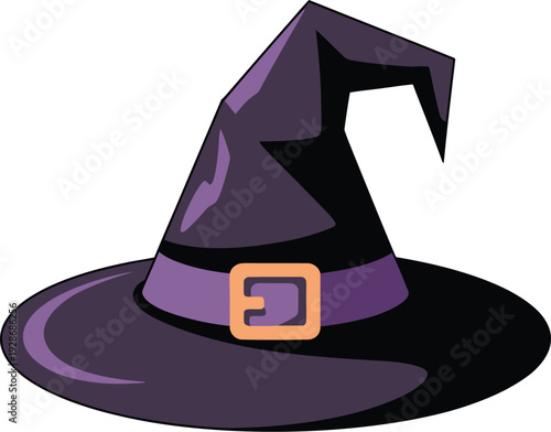 Purple Witch Hat with Orange Buckle and BeltHalloween Accessory Vector