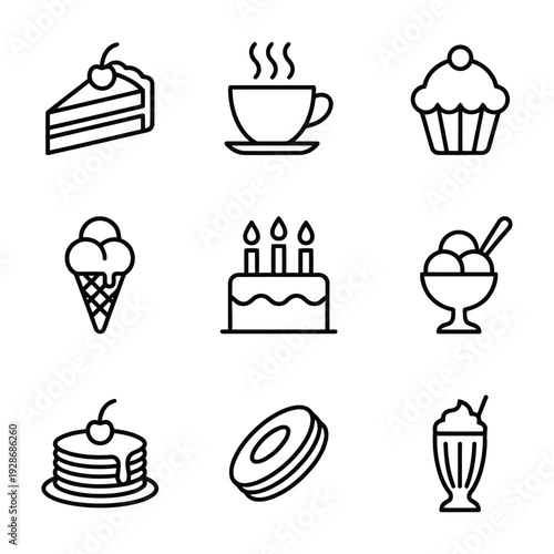 Set of 9 dessert icons vector