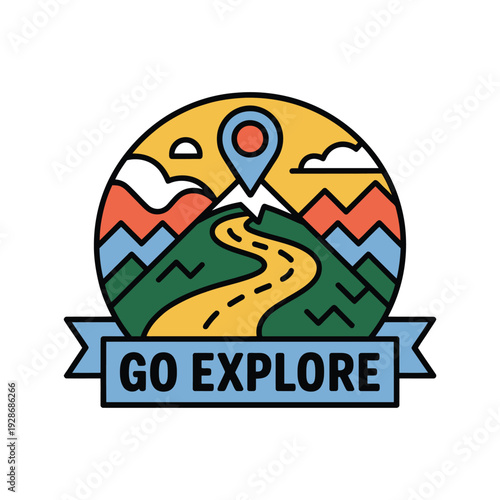 A winding road leads to a mountain peak with a location pin, encouraging exploration.