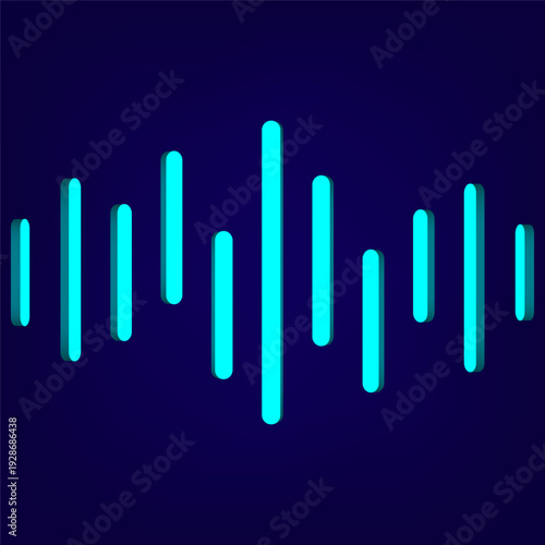 Cyan digital audio waveform with 3D effect on dark navy blue background for music app interface and podcast cover design