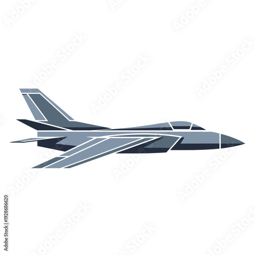 Modern Fighter Jet Airplane, Side View, Military Aircraft, Stealth Design, Blue Gray Color