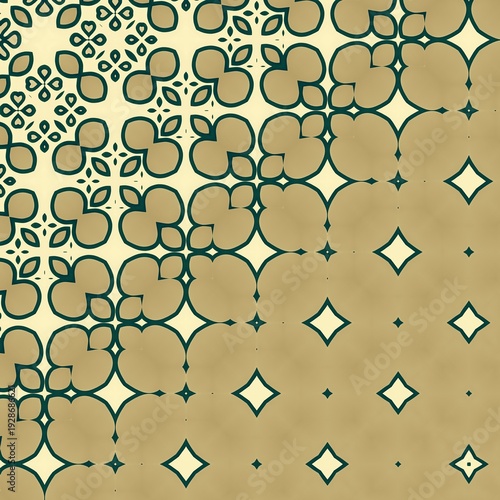 A pattern of stars and circles is shown on a tan background. The circles are in various sizes and are arranged in a way that creates a sense of depth