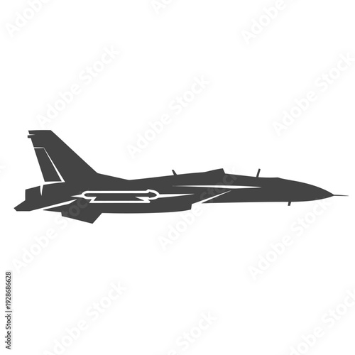 Modern Fighter Jet Silhouette, Military Aircraft, Aerodynamic Design, Vector Art