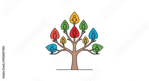 Colorful illustrated family tree concept representing genealogy and relationships