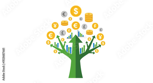 Conceptual illustration of a money tree representing financial growth