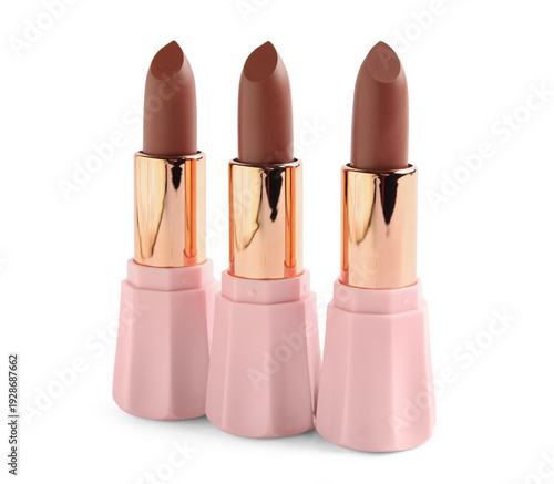 Set of lipsticks on white b...