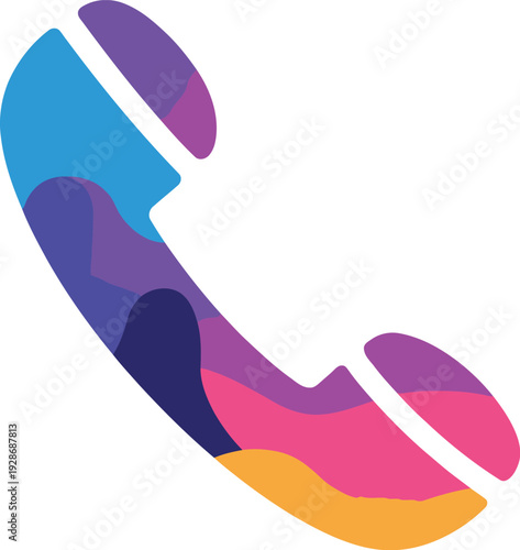 Colorful Abstract Telephone Handset Icon with Layered Shapes and Vibrant Gradient Colors Communication Symbol