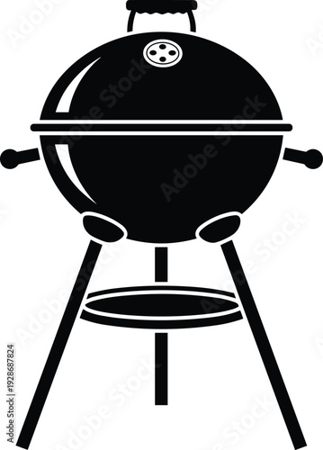 Barbecue grill silhouette vector illustration, black charcoal kettle barbecue icon design for outdoor cooking, backyard grilling, picnic, summer barbecue equipment concept