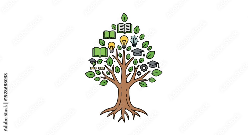 Obraz premium Conceptual tree illustration depicting knowledge education and ideas on white