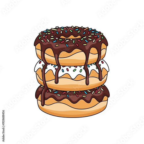 Stack of Delicious Donuts with Chocolate and Sprinkles