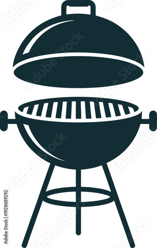 Barbecue Grill Icon with Lid Open for Grilling Food Outdoor Cooking Equipment Vector