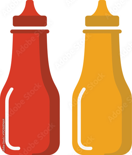 Ketchup and Mustard Bottles Vector Icon Set for Food Condiments and Sauces