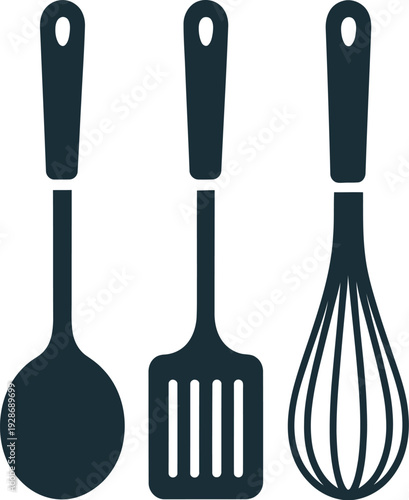 Kitchen Utensils Set: Spoon Spatula Whisk Icons for Cooking and Baking Preparation