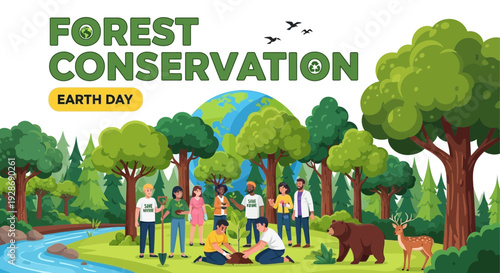 People planting trees for forest conservation on Earth Day