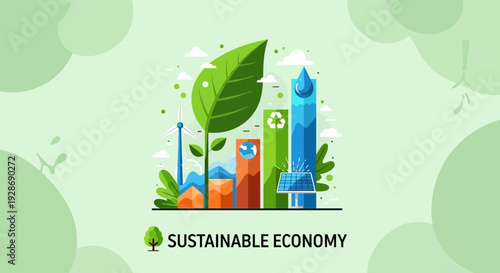 Vibrant sustainable economy concept with green energy solutions