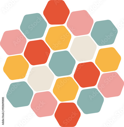 Abstract Hexagons Pattern Arranged in Honeycomb Structure Retro Color Palette