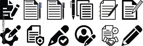 Edit icon set. Notepad edit document with pencil icon. Pencil icon, sign up icon. Business concept note edit pictogram. Vector illustration.notepad edit icon symbol set.Pencil icon. sign up icon.