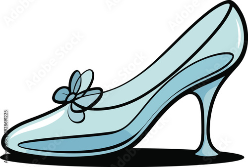 Glass Slipper with Bow Vector Illustration Fairy Tale Shoe Fantasy Footwear Bridal Accessory Cinderella Theme