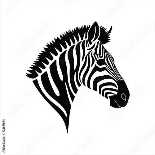 Zebra head vector, black, striped, vector.