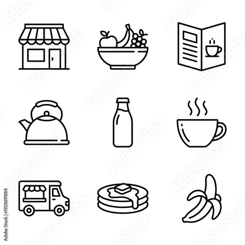 Set of 9 breakfast icons vector