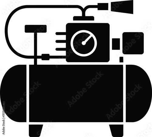 Air Compressor with Pressure Gauge and Hose Industrial Equipment Mechanical Tool Vector Art
