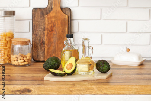Bottle and jug of fresh avo...