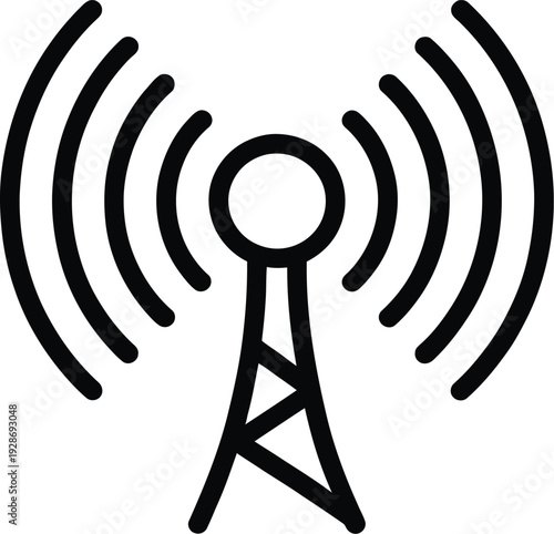 Radio Tower Broadcasting Signal Waves Vector Icon Communication Transmission Symbol Network Connectivity Concept