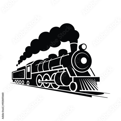 A vintage steam train billows black smoke as it travels on tracks.