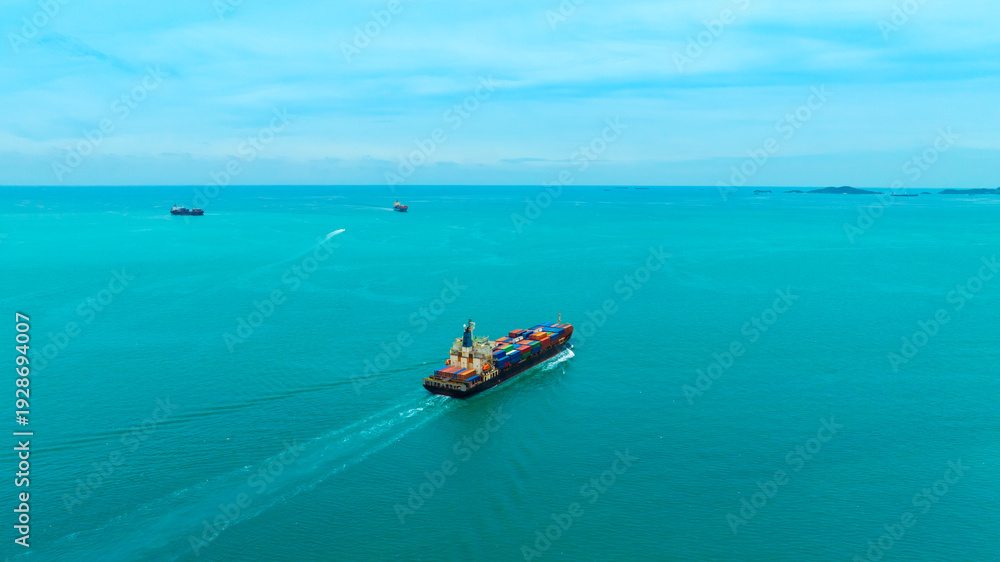 Obraz premium Aerial view of the freight shipping transport system cargo ship container. international transportation Export-import business, logistics, transportation industry concepts