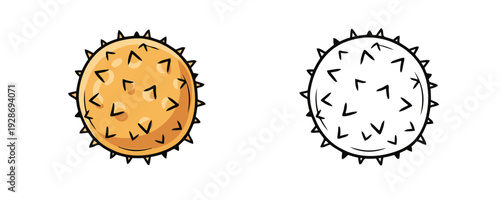 Pollen grains with sharp spikes in hand drawn cartoon style representing allergy triggers or microscopic spores on plain white background