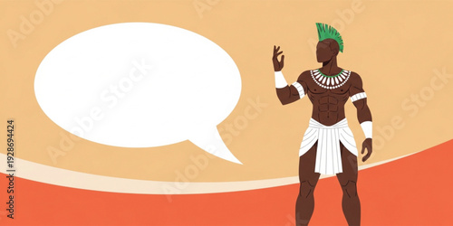 Ancient Egyptian Warrior Character with Traditional Costume and Speech Bubble for Historical Culture, Mythology Illustration and Educational Design Background